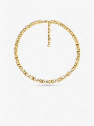 Michael Kors 14k Gold-plated Brass Pave Logo Chain Kettingen Dames Goud | 458912-JHC