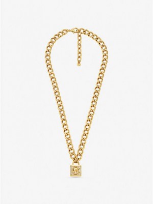 Michael Kors 14k Gold-plated Brass Pave Lock Kettingen Dames Goud | 126450-HIM