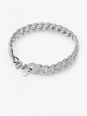 Michael Kors Precious Metal-plated Sterling Silver Pave Curb Link Armband Dames Zilver | 042689-CBG