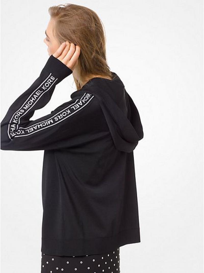 Michael Kors Logo Tape Stretch-viscose Zip-up Hoodie Dames Zwart Wit | 105763-TGW